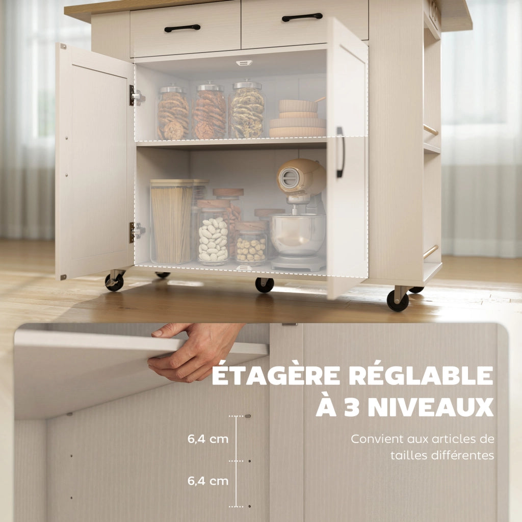 Carrello Cucina con Tavolo Pieghevole ¨C Zephmum ¨C Bianco 2 Cassetti