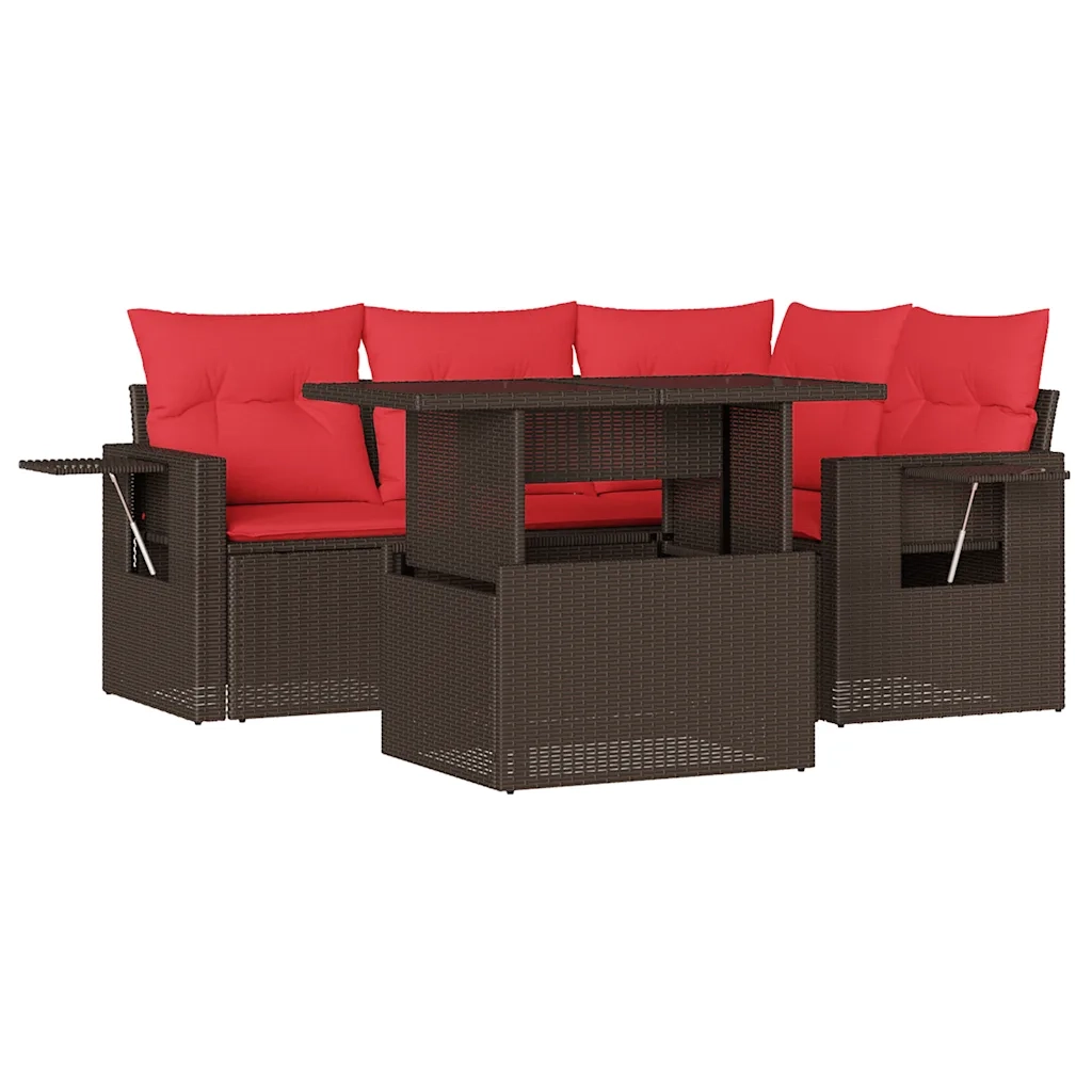 Set Divani da Giardino 5 pz con Cuscini Marrone in Polyrattan 3267884