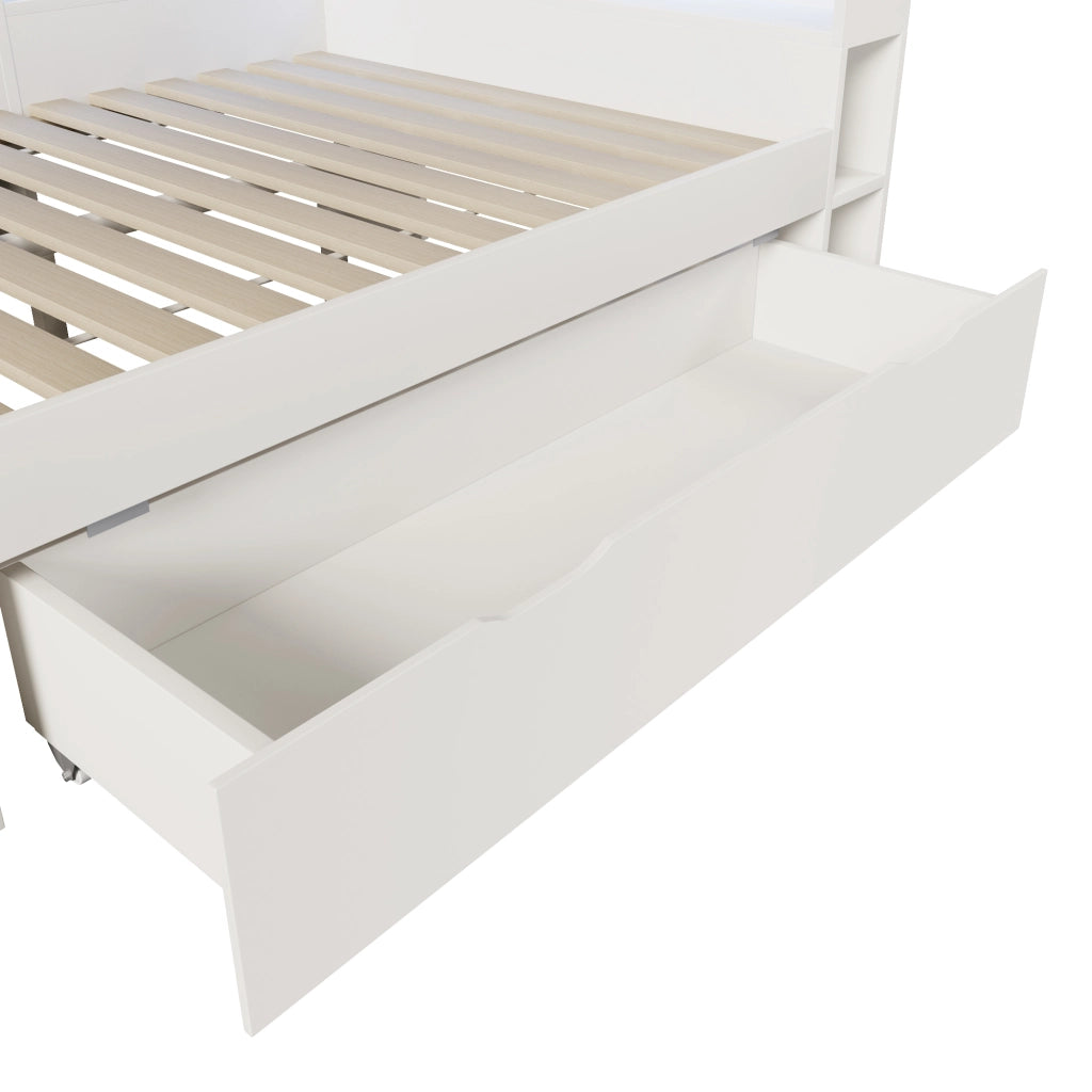 DESMIU Letto banquette 140 × 200 cm 2 posti con USB, Type-C, LED e contenitori, con materasso, bianco