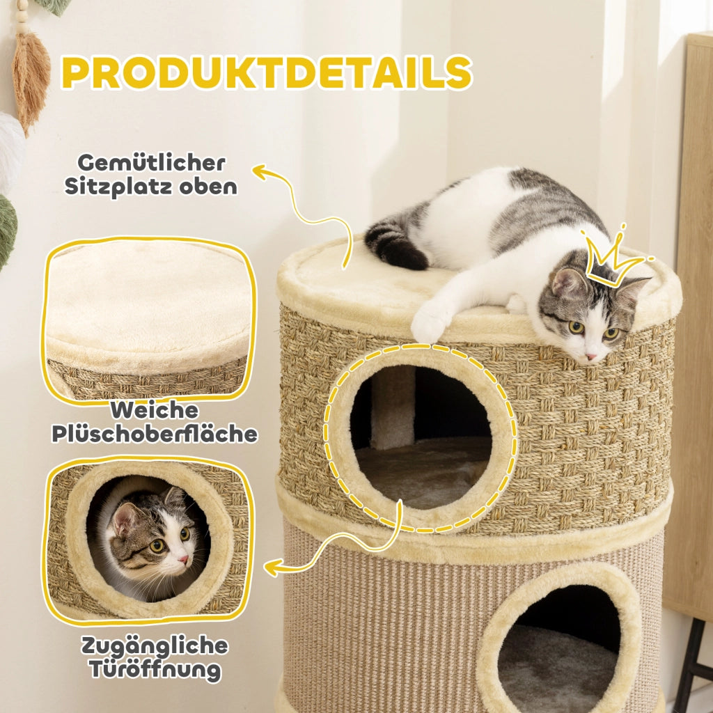Tonnetto per Gatti a 3 Piani ¨C zephmum ¨C Khaki e Marrone 45x79 cm