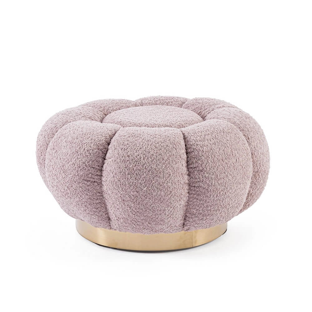 Pouf Rotondo in Tessuto Bouclé con Base in Acciaio Dorato - RACHEL
