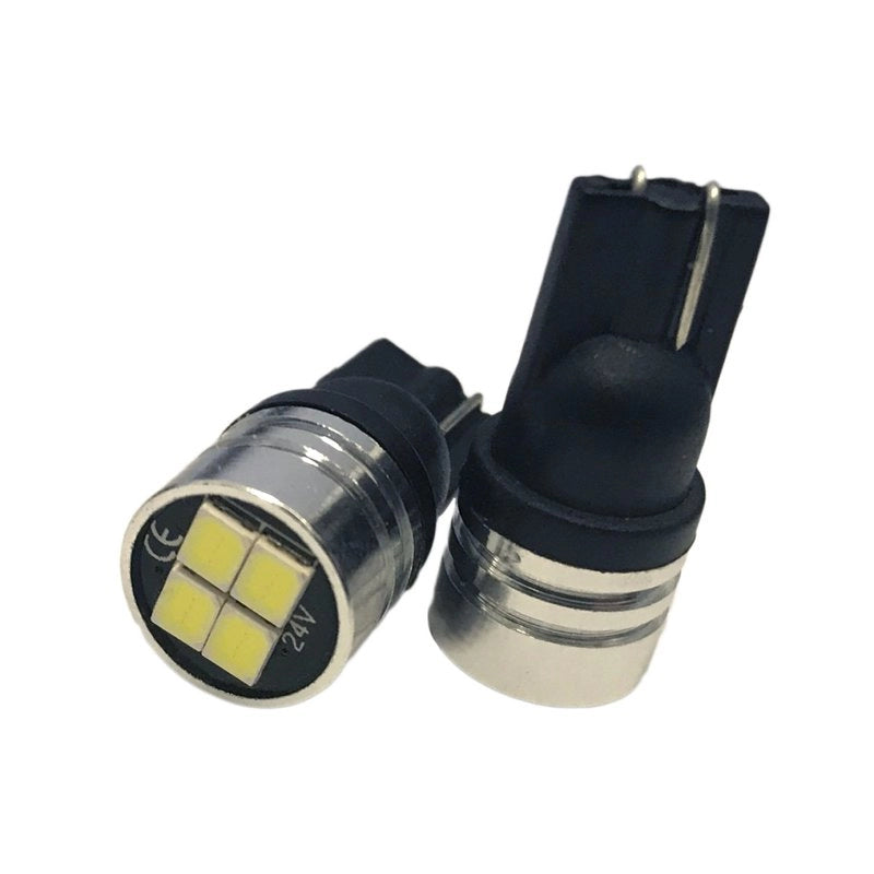 24V Lampada LED T10 W5W Bianco Freddo con 4 SMD 2835 Frontale No Polarità Durata Garantita