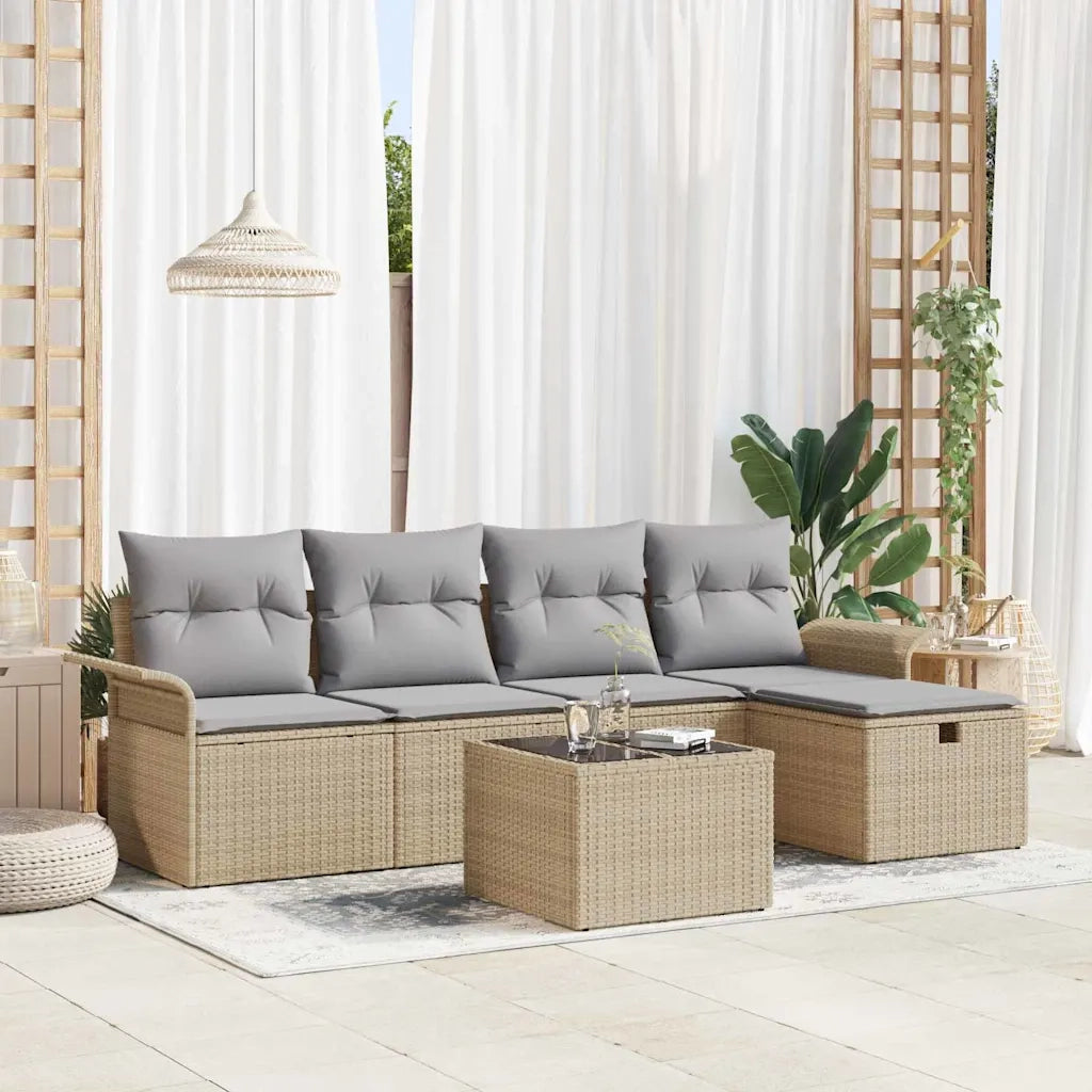 Set Divano da Giardino con cuscino 6 pcs Beige Poly Rattan 3360201
