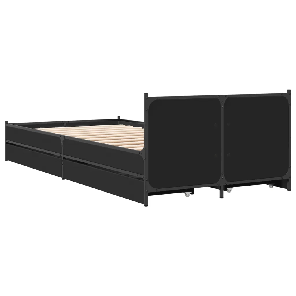 Giroletto con Cassetti Nero 90x200 cm in Legno Multistrato