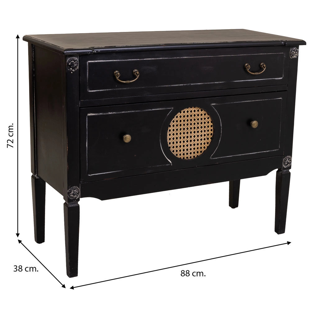 Cassettiera in legno nero 88x38x72h
