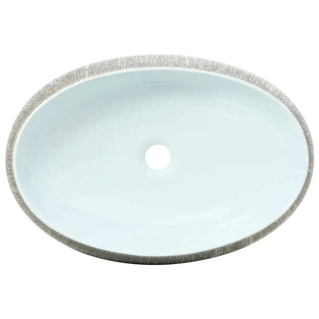 Lavabo da Appoggio-Lavandino-Lavello Grigio e Blu Ovale 59x40x15 cm Ceramica