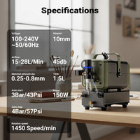 Compressore aerografo HS-679F 1/6 CV, dispositivo ad aria compressa 28 l/min, compressore per pistola aerografo con supporto e manometro, per decorazioni con aerografia