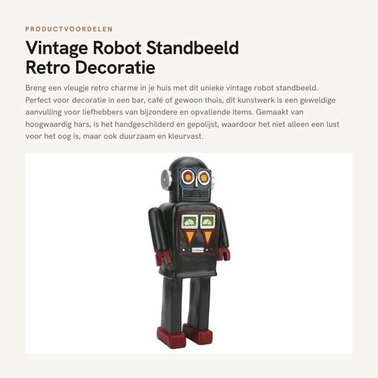 Robot Standbeeld Retro - Hars Beeld - Decorazione per la Casa/Studio - Unico Oggetto Decorativo - Manufatto Artigianale - Unico per la Casa o Ufficio - Decorazione per la Casa