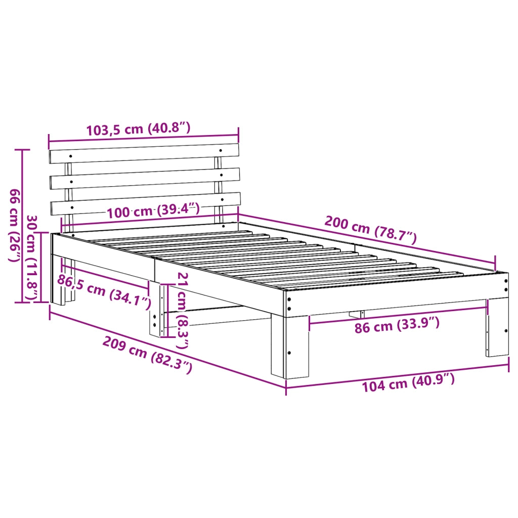 Letto in Legno Marrone cerato Legno massello 100 x 200 cm