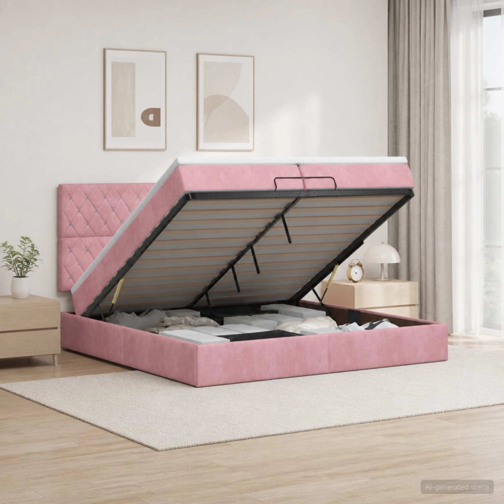 Letto ottomano con materasso Rosa 200 x 200 cm Velluto 3457676