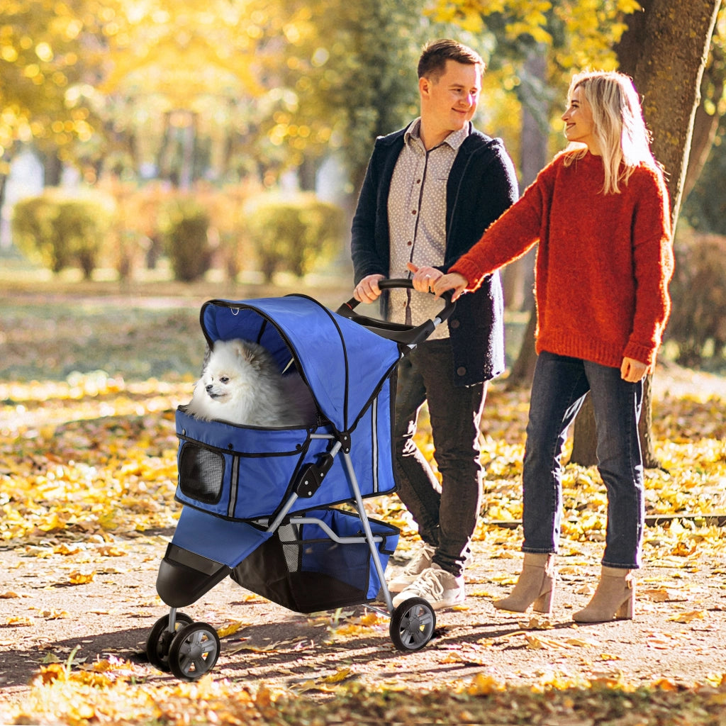 Carrello pieghevole per cani e gatti fino a 10 kg con cuscino, rete e tasche ¨C zephmum ¨C Blu