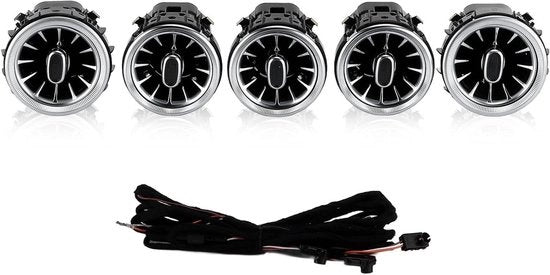 5 pezzi di Luce a LED a Sfere - Ventilatore - 3 Colori - Uscite Turbina - Luce di Ambiente - Coperture per Condizionatori d'Aria per Mercedes C Class GLC - Classe W205 X253 2015-2018 - Sostituzione del Ventilatore.