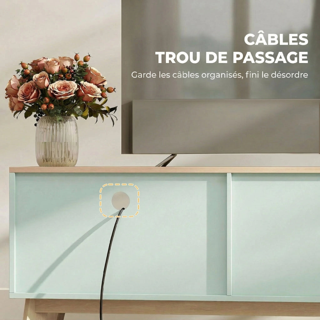 Mobile TV 120 cm con 2 ante, cassetto e ripiano ¨C zephmum ¨C verde chiaro