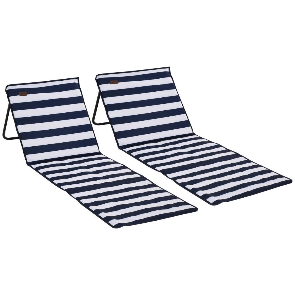 Set di 2 tappetini da spiaggia pieghevoli regolabili con borsa per il trasporto e tasca portariviste blu.
