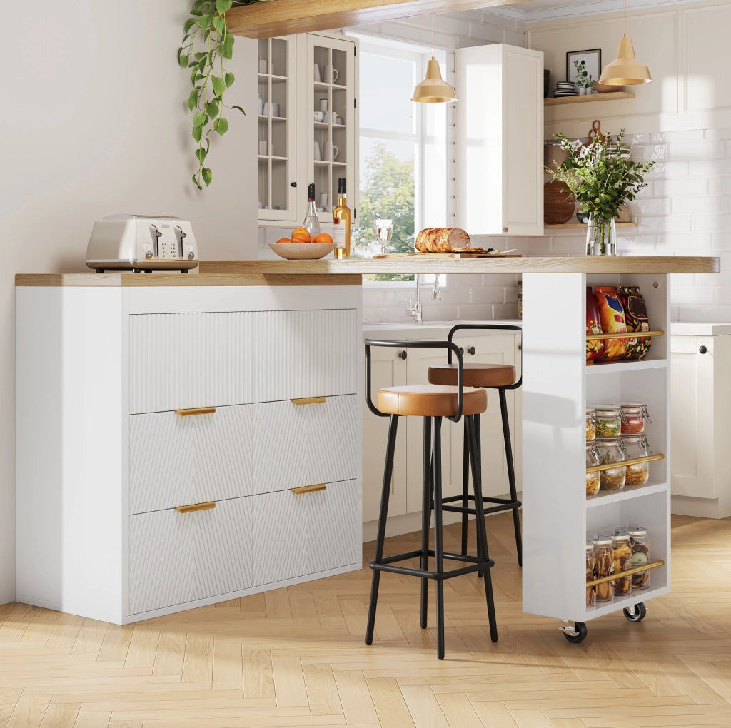 Bartisch mit 6 Schubladen und Kippsicherung, drehbar 360°, MDF Sideboard für Küche, Wohnzimmer oder Homeoffice