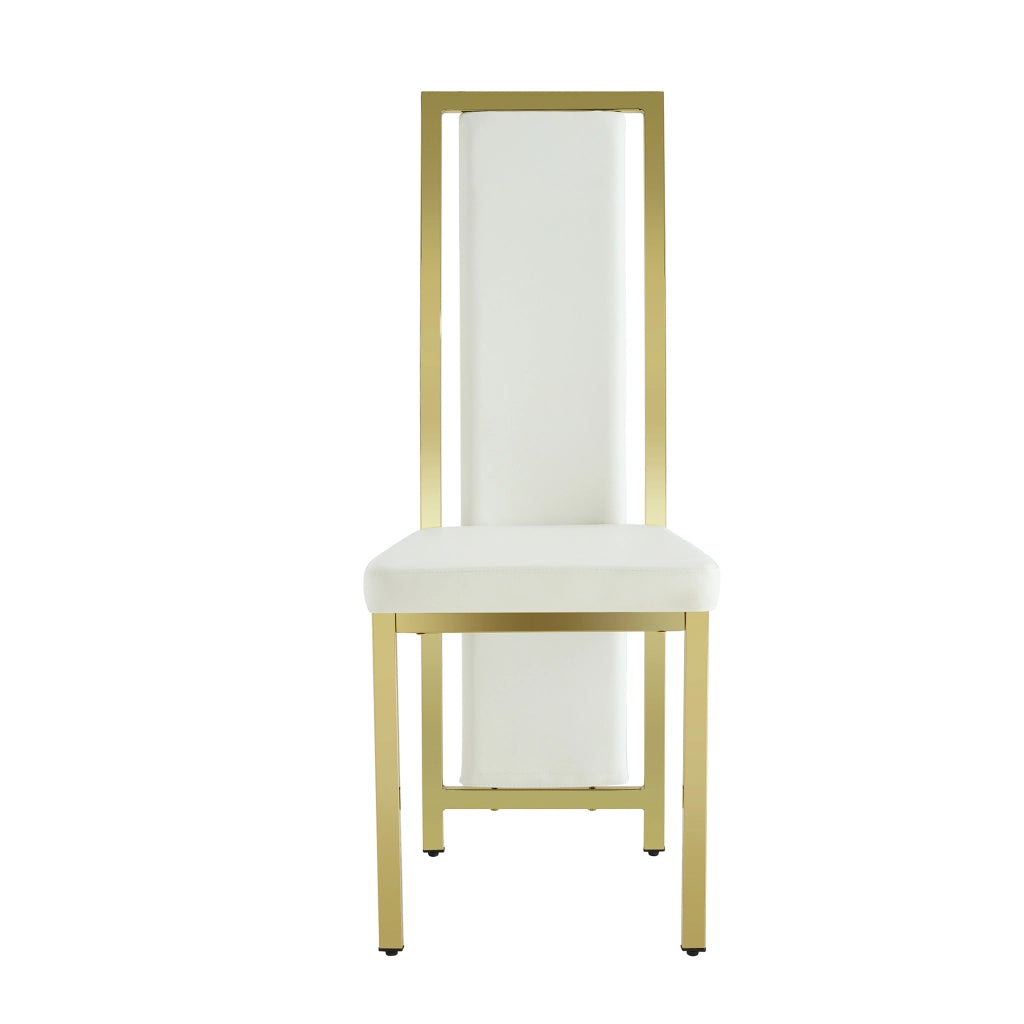 Set tavolo da pranzo e sedie con 1 tavolo rotondo e 4 sedie in vetro temperato metallo e PU bianco e oro