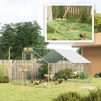 Recinto per Galline da 12m² per 12-18 Animali con Tetto Impermeabile, Mangiatoia e Posatoio, 3x4x1.9m, Argento