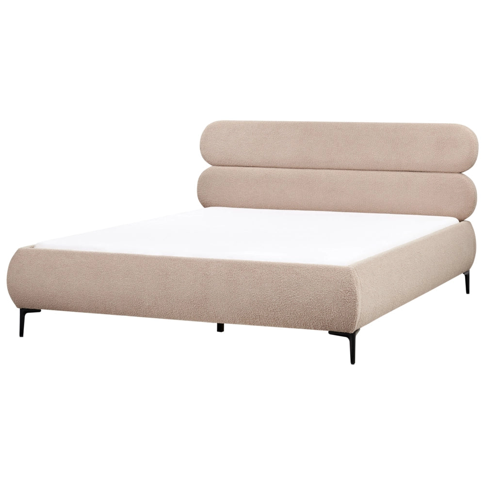 Letto con rete bouclé tortora 180 x 200 cm testata gambe in metallo nero camera da letto classica minimalista