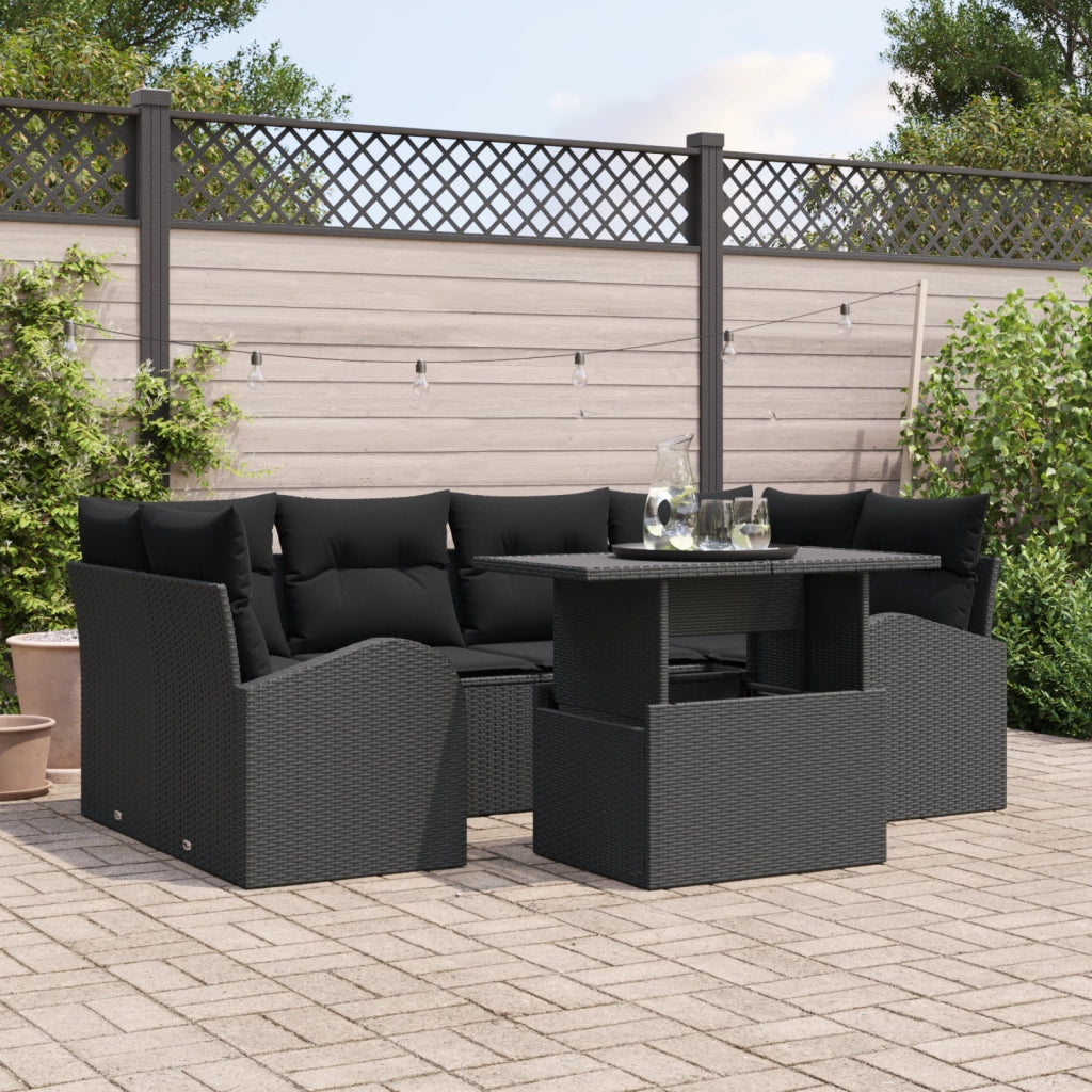 Set di 7 divani da giardino con cuscini Nero Polyrattan