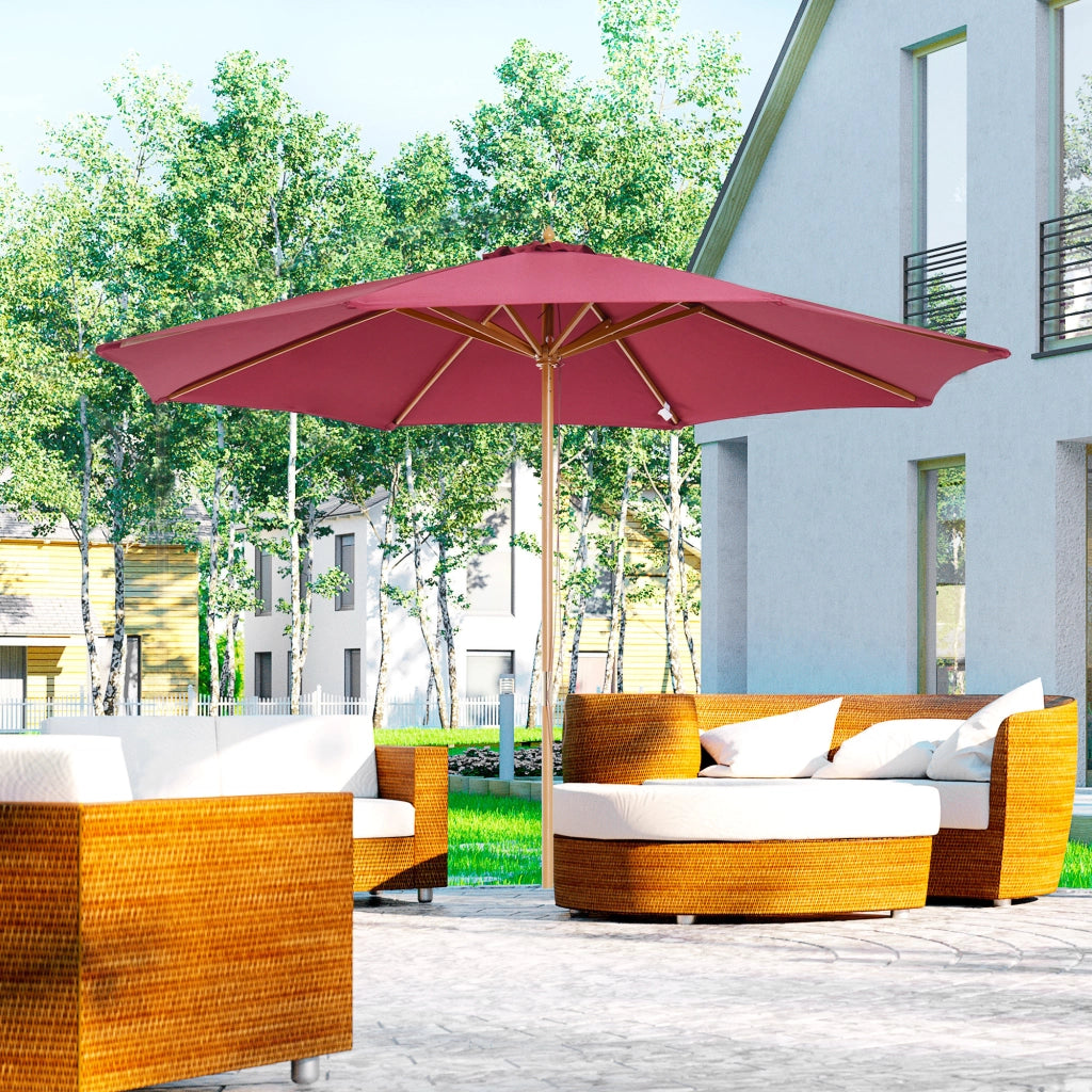 Ombrellone da giardino ¨C zephmum ¨C 2 posti, doppio tetto, in legno e poliestere, rosso, ? 3x2.5 m