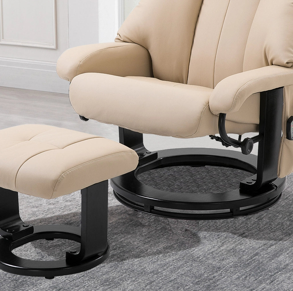 Poltrona relax massaggiante con poggiapiedi, bianco crema