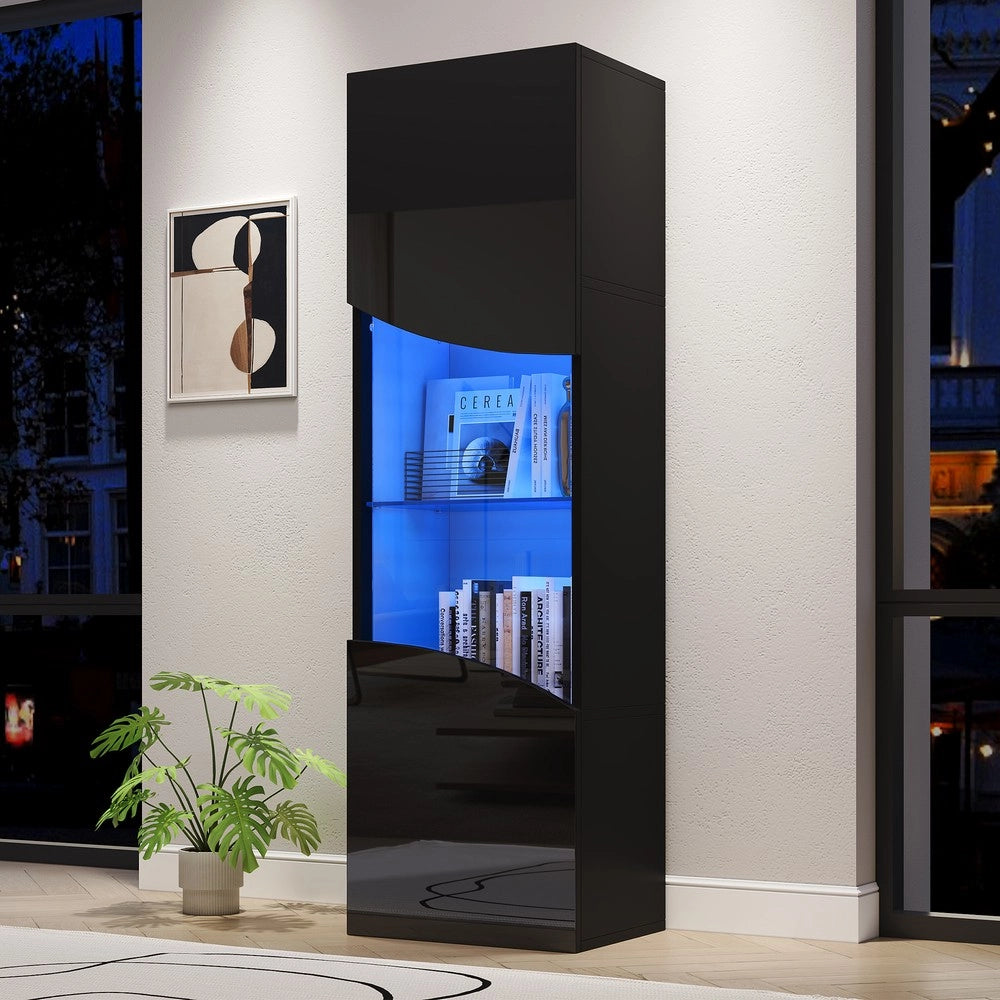 Vetrina Alta da Soggiorno con LED ¨C Xylo ¨C Nero Lucido 35x50x165