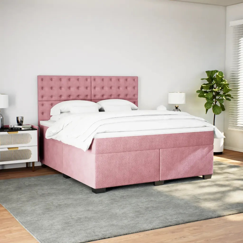 Giroletto a Molle con Materasso Rosa 180x200 cm in Velluto 3290995