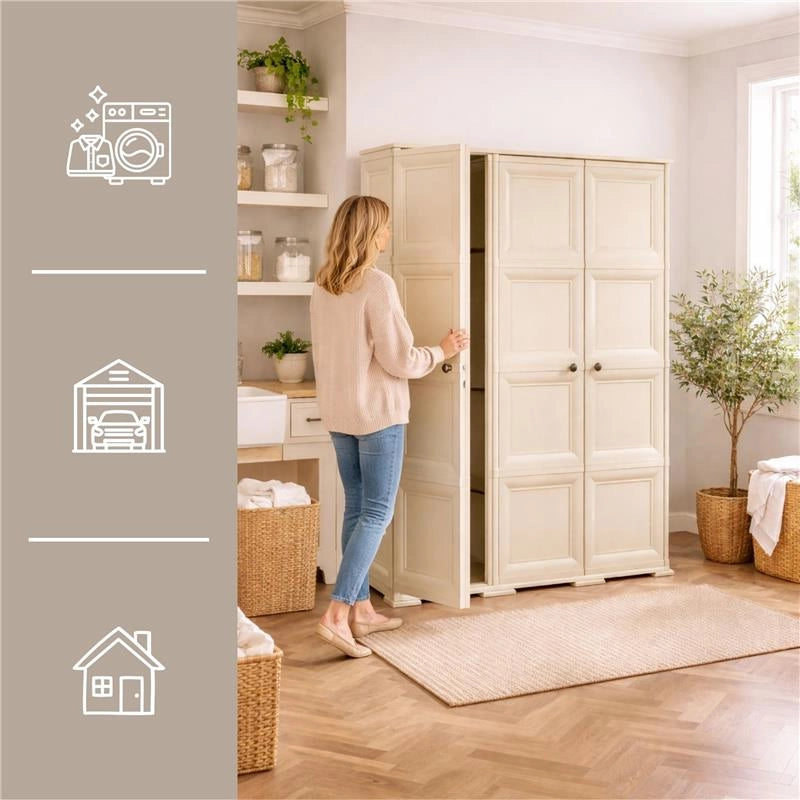 ARMADIO 3 ANTE ANGORA 118X43X164 CM CON PUNTALI E ANTE EFFETTO LEGNO, MOBILE ALTO SALVASPAZIO PER ZONA GIORNO E INGRESSO