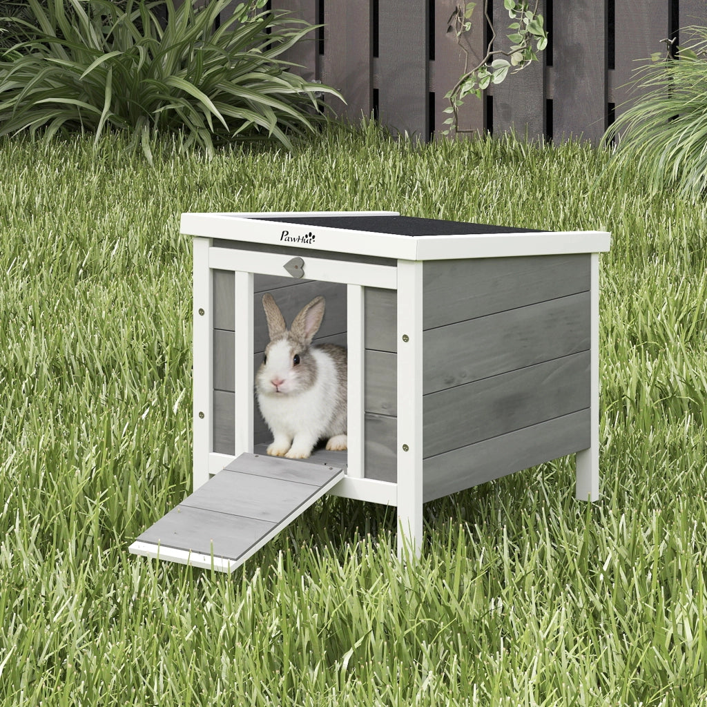 Gabbia Conigli Esterno Legno Grigio con Rampa ¨C zephmum ¨C 42x51x43cm