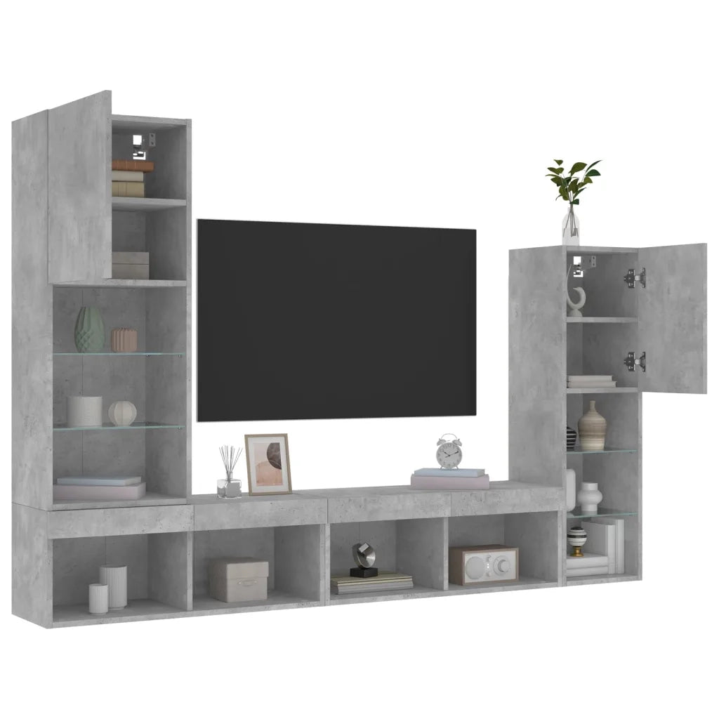 Mobili TV a Muro con LED 4pz Grigio Cemento Legno Multistrato 3216657