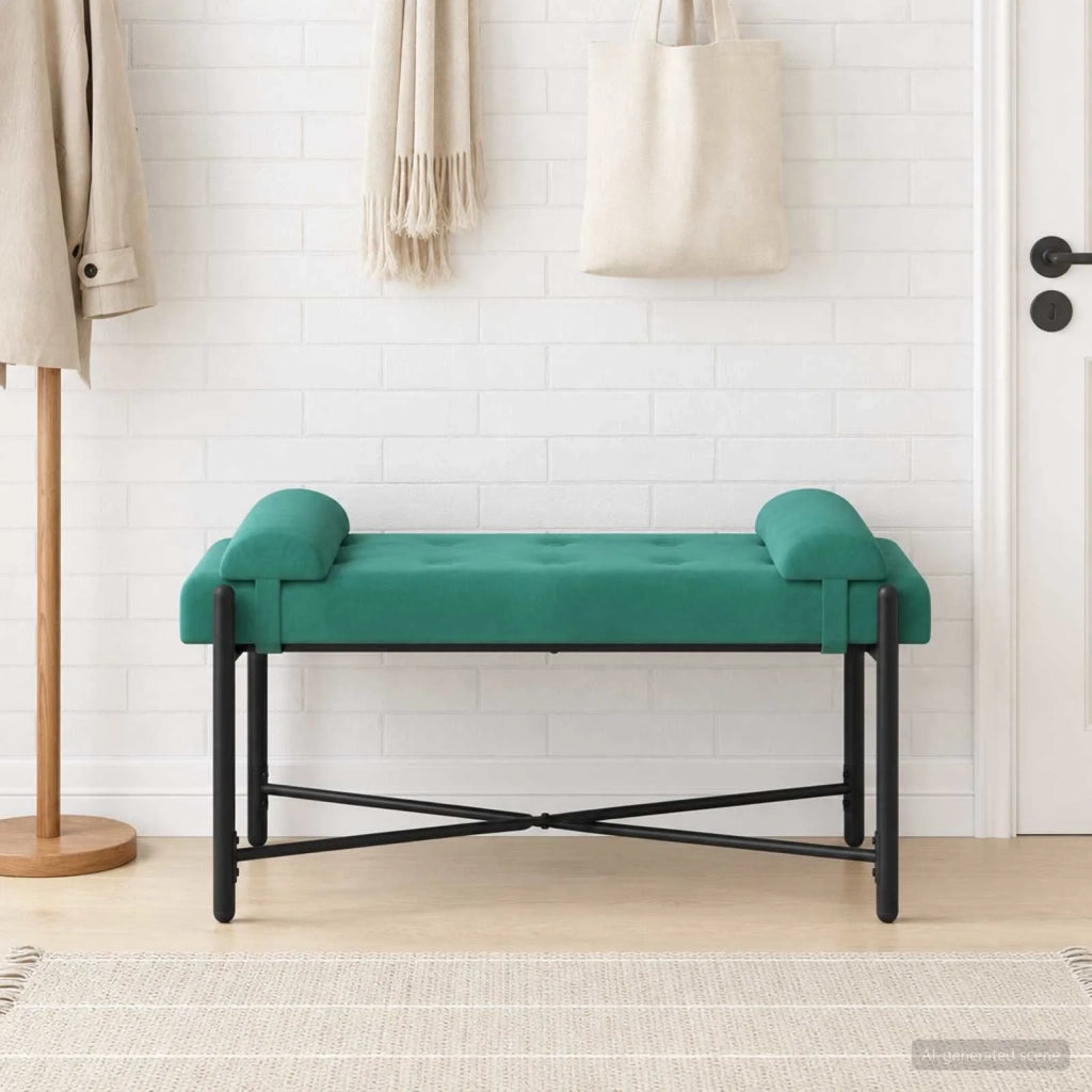 Panchina con bottoni e cuscini Turchese 110 x 40 x 46 cm 42038395