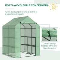 Serra da Giardino con Scaffali, Copertura in PE e Porta Avvolgibile, 143x138x190 cm, Verde
