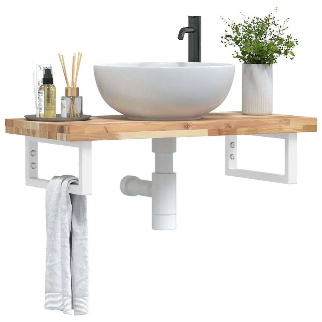 Ripiano a Parete per Lavabo in Acciaio e Massello di Acacia 3302692