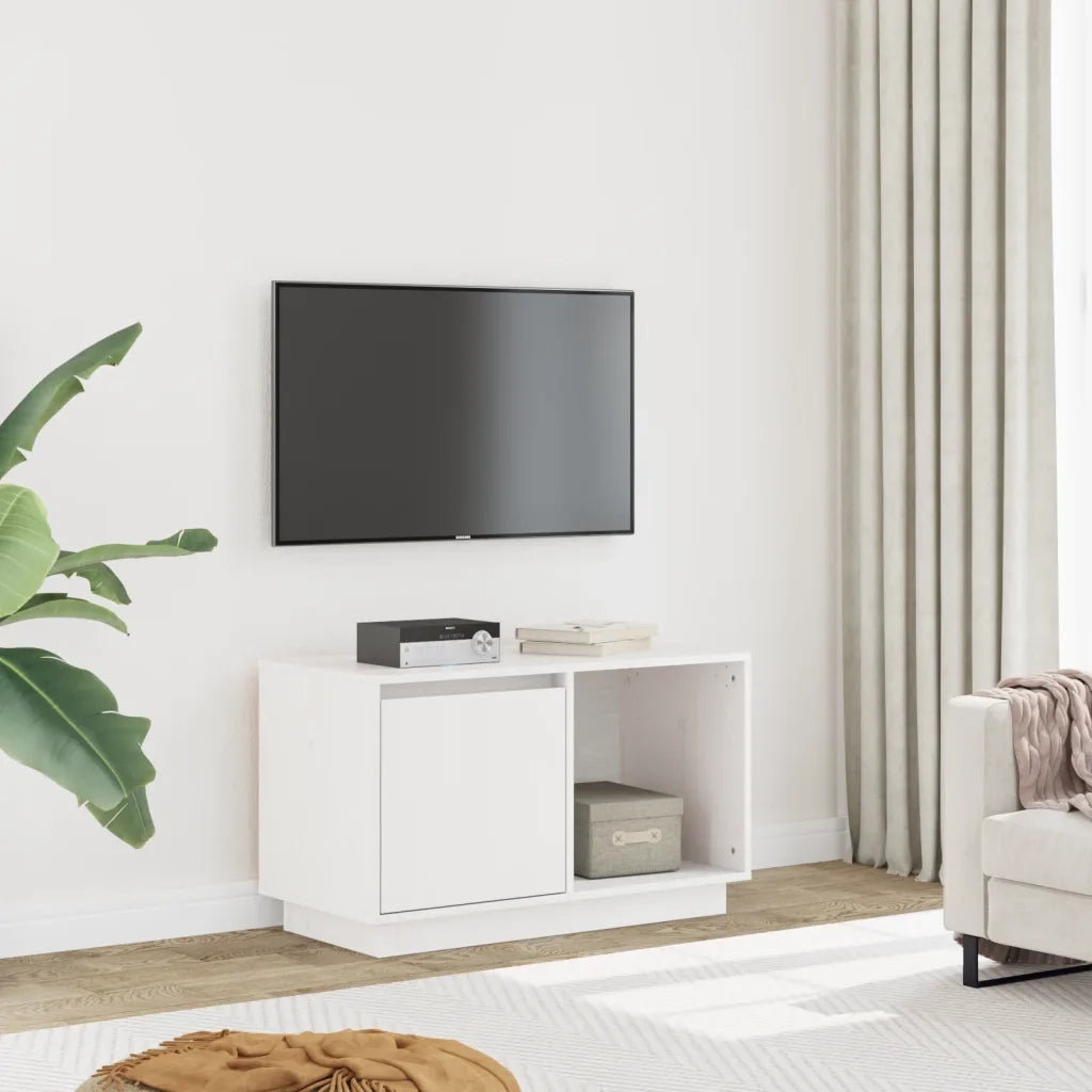 Mobile Porta TV Bianco 74x35x44 cm in Legno Massello di Pino 814335