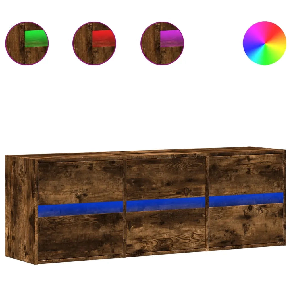 Mobile TV a Parete con Luci LED Rovere Fumo 130x31x45 cm 852303