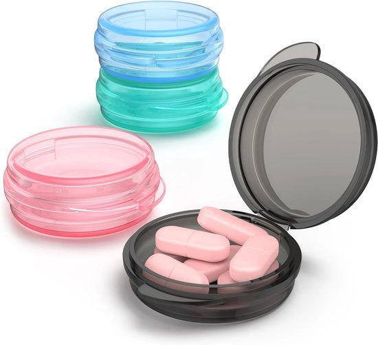 Set di piccoli contenitori (confezione da 4) Contenitore per medicinali portatile organizzatore di pastiglie quotidiane mini cassettino per medicinali da portare in tasca portafarmaci per iniezioni cassettino per orecchini