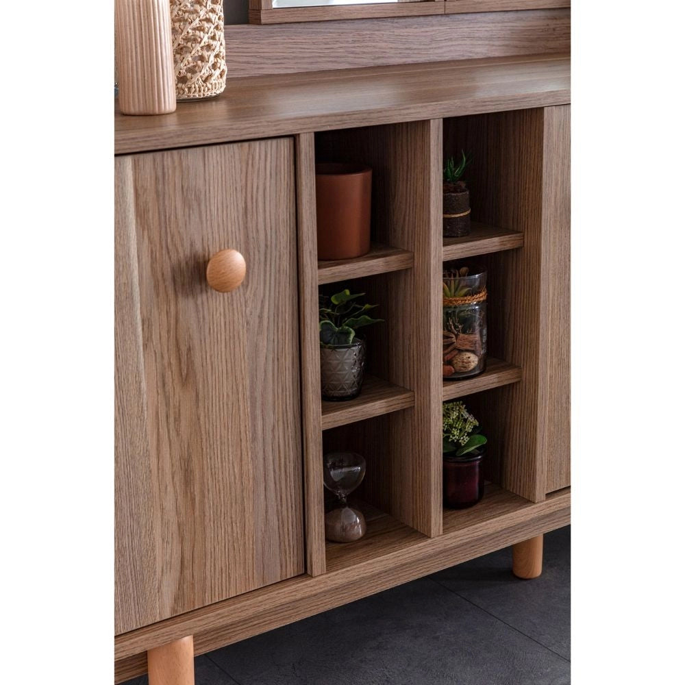 Madia 2 ante e 3 cassetti con vani a giorno rovere miele Dolce 206x45x85H