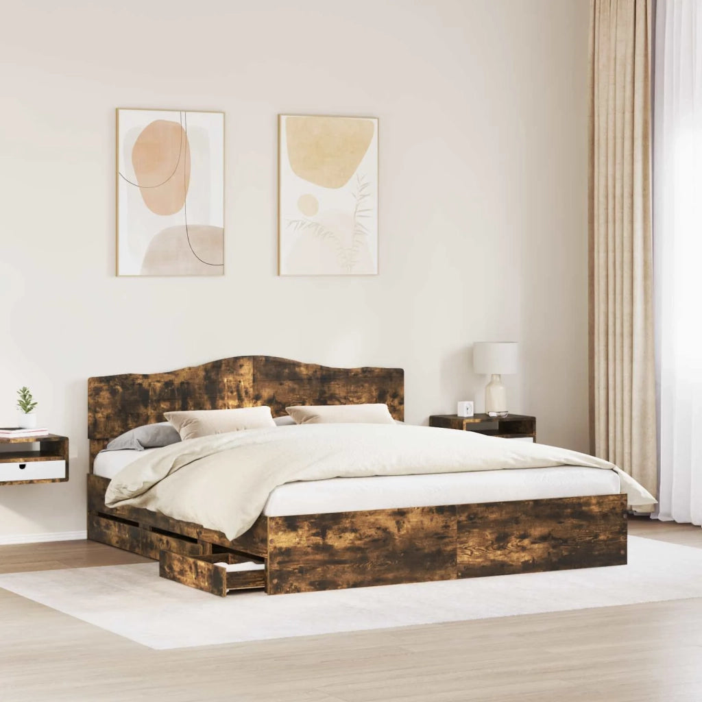 Struttura del letto con cassetto Rovere fumé 180 x 200 cm