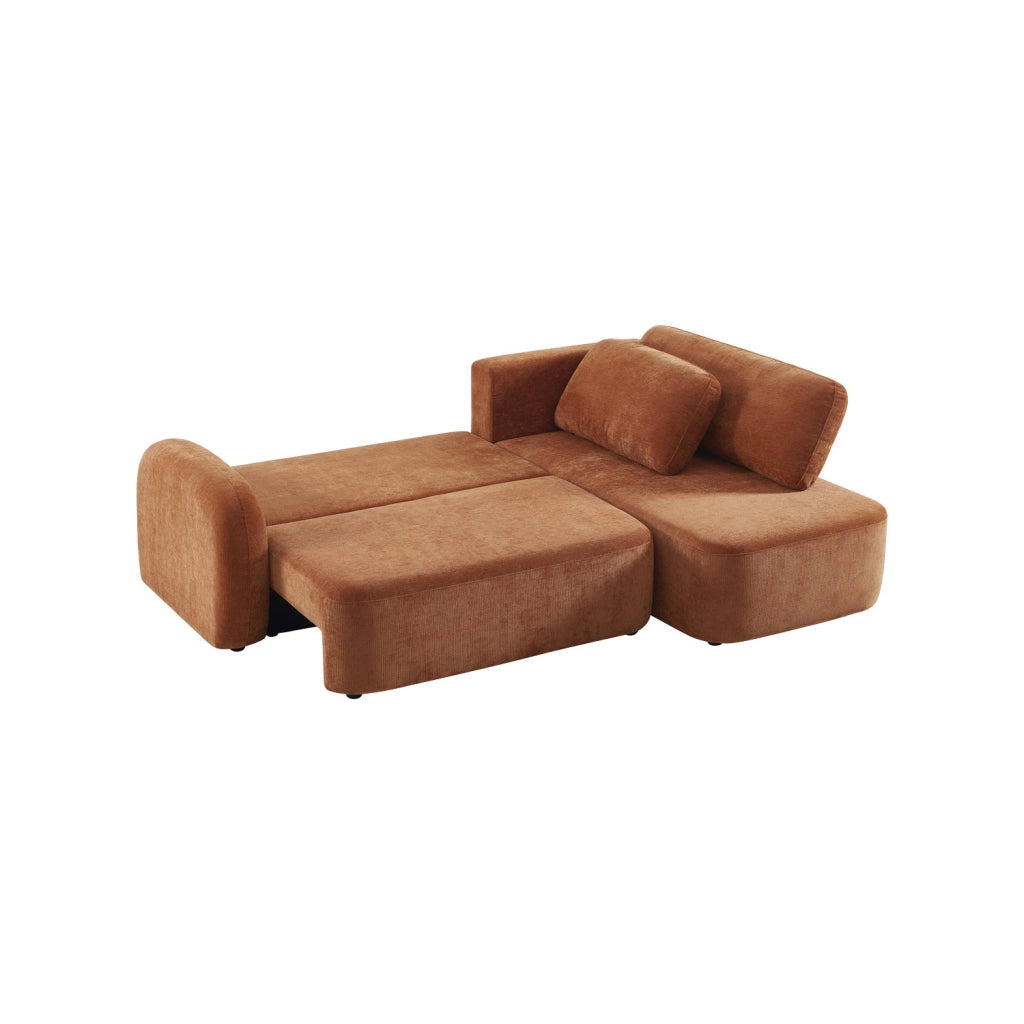 Divano angolare in tessuto con vano contenitore, 3 posti, terracotta