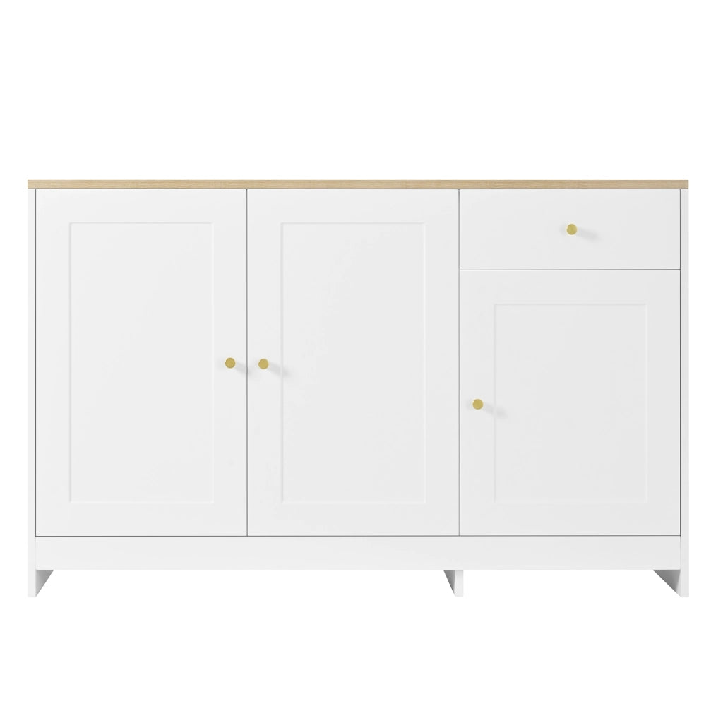 Credenza 3 Ante e 1 Cassetto ¨C Xylo ¨C Bianco e Naturale, 120x40x75 cm