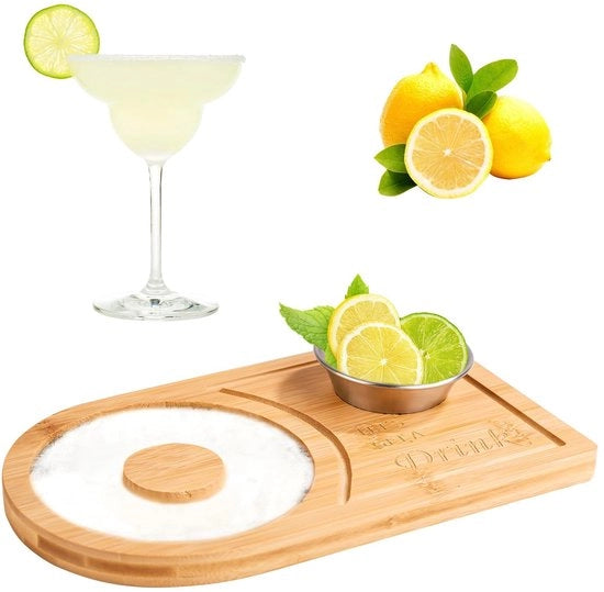 Set di rimozione per margarita - Piatto in legno di bambù 24x13,9cm - Bacetto in acciaio inossidabile 7,2cm - Ideale per cocktail - Accessorio da festa - Adatto per bartender - Set di cocktail