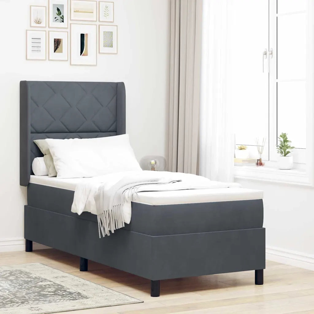Letto a molle con materasso Grigio scuro 80 x 200 cm Velluto 3342033