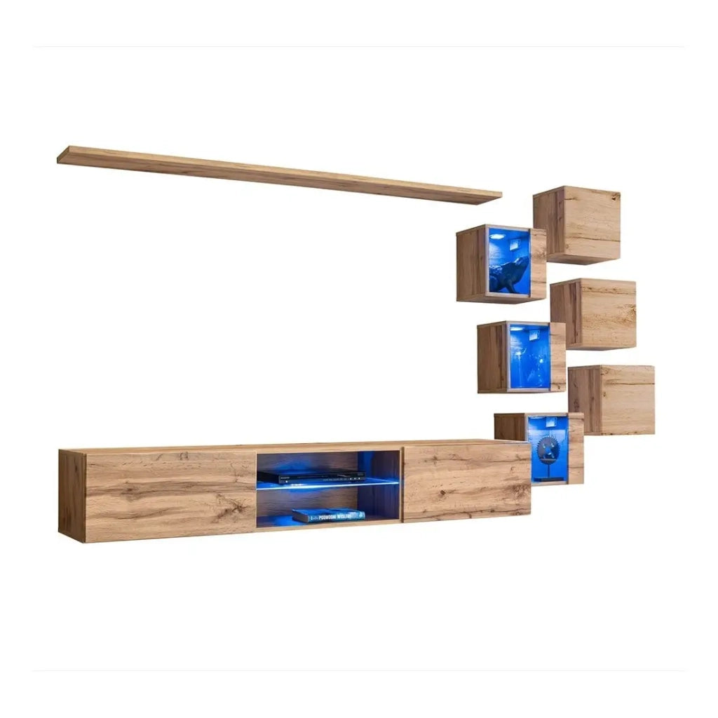 Set arredo salotto SWITCH XXI design – Rovere – LED integrato – Mobile TV sospeso