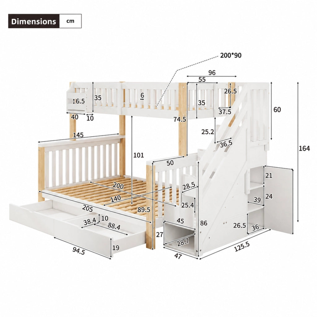 LETTO A CASTELLO Multifunzionale 140x200 cm Legno Bianco e Naturale