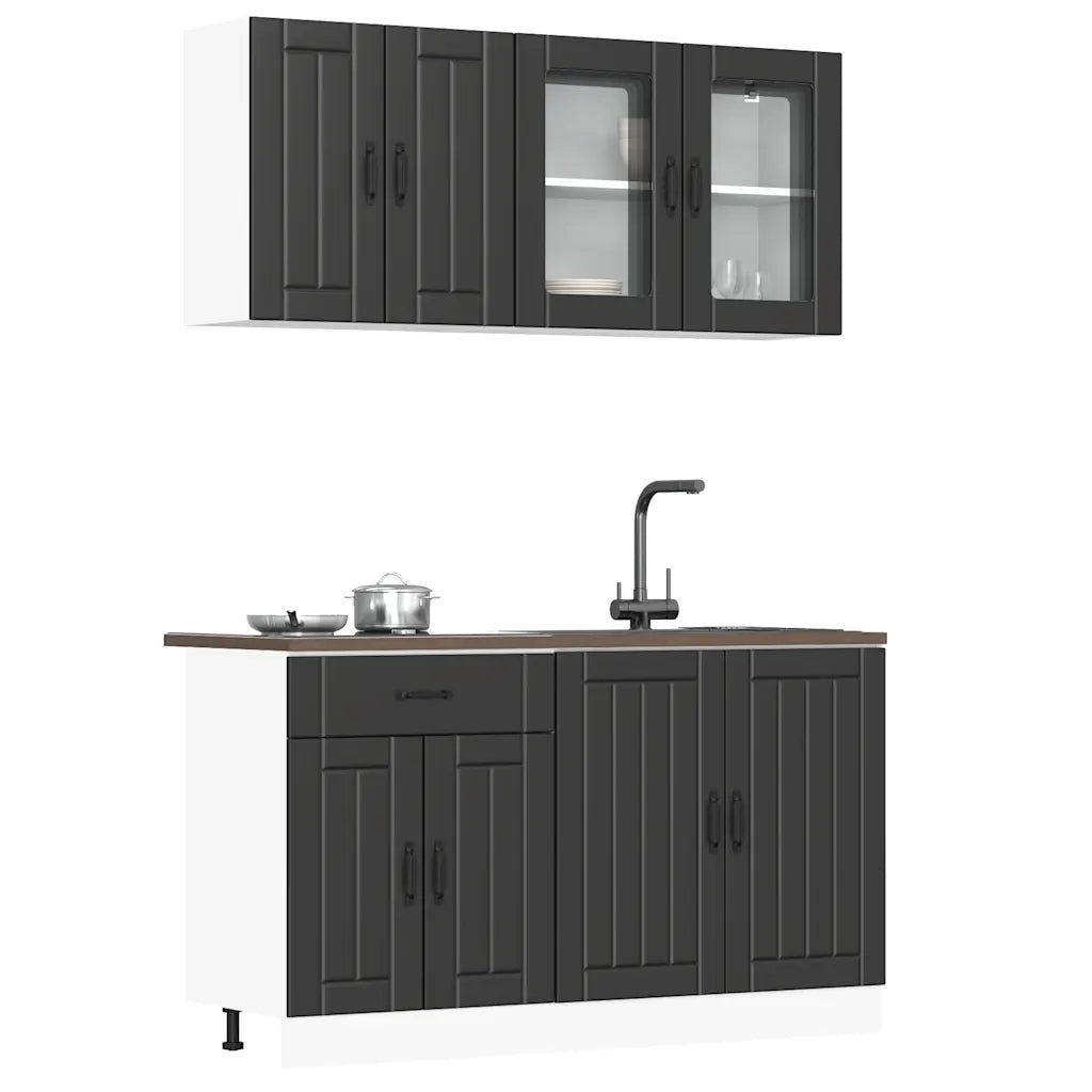 vidaXL Set Mobili da Cucina 4 pz Lucca Neri Legno Multistrato