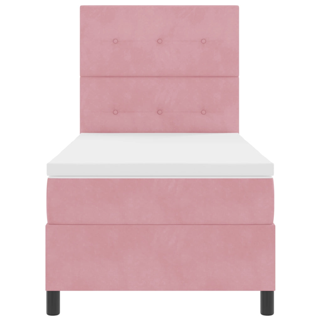 Letto dal Box Spring  con Materasso e LED Rosa 90x190 cm in Velluto