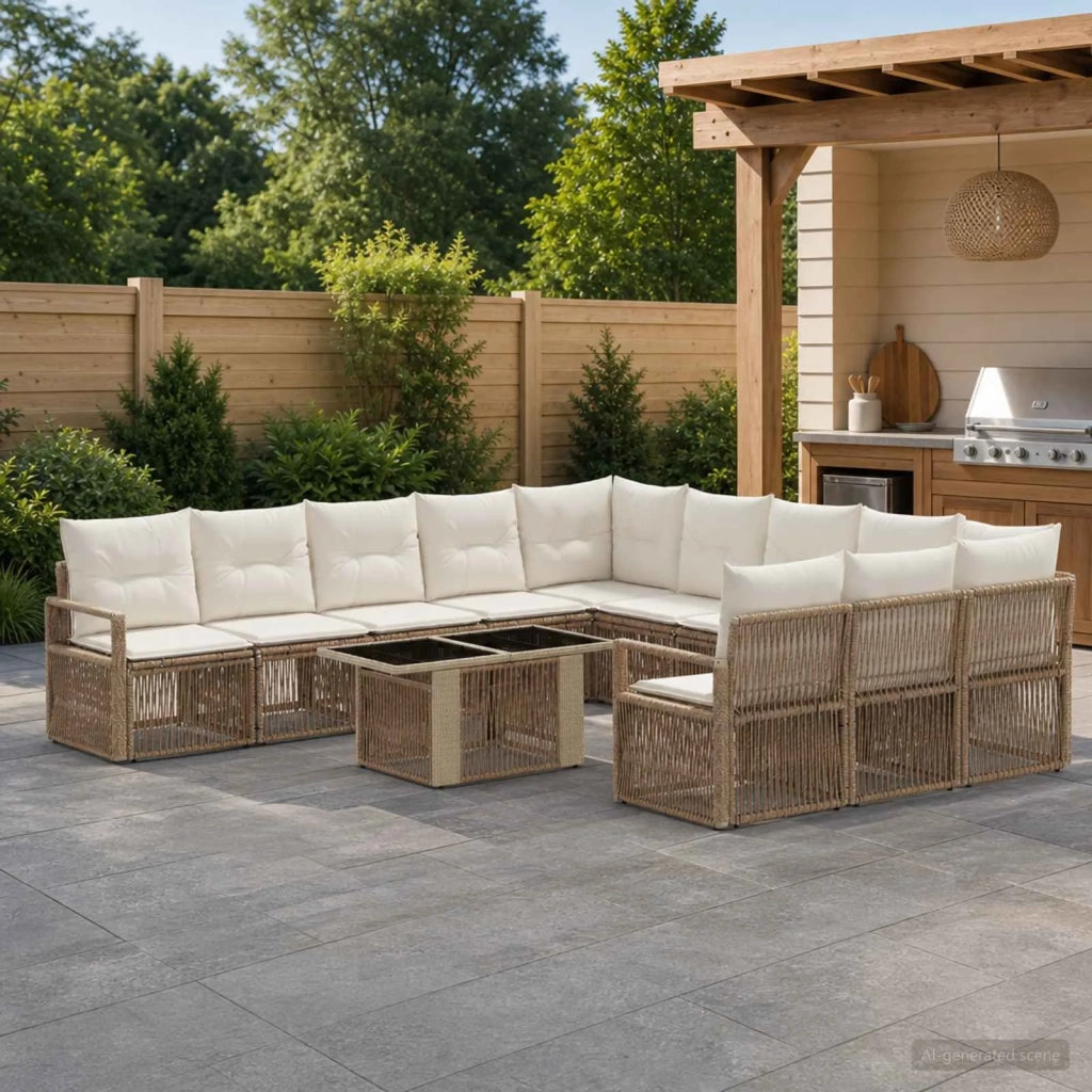 Set Divano da Giardino 12 pz Beige e Bianco Crema polyrattan 3437163