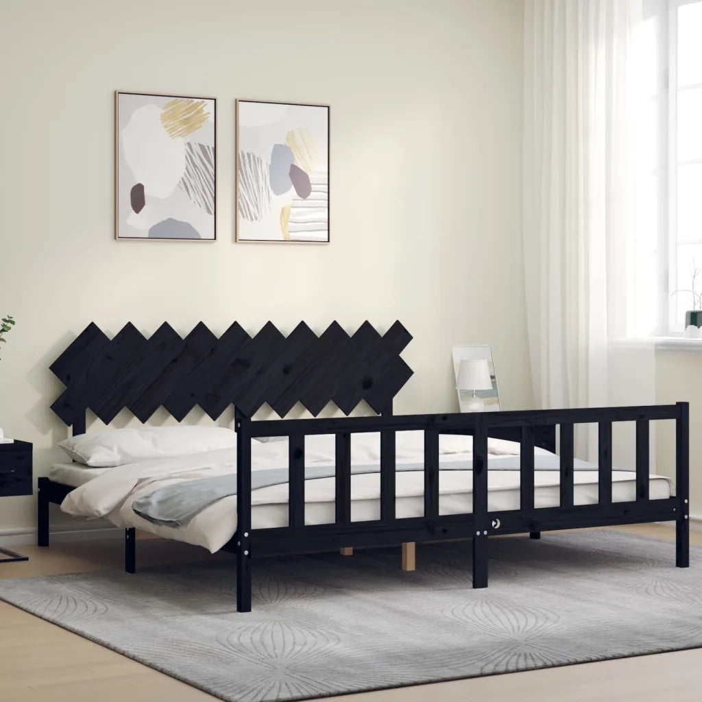 Giroletto con Testiera-Struttura Letto con testiera Nero 200x200 cm in Legno Massello 894477
