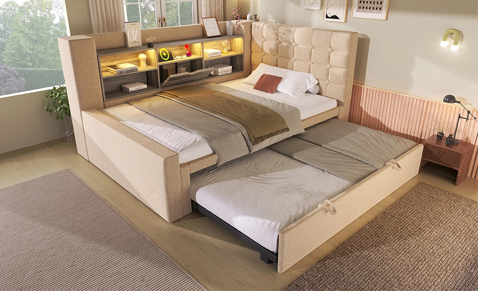 Letto con letto estraibile, illuminazione LED e ricarica integrata