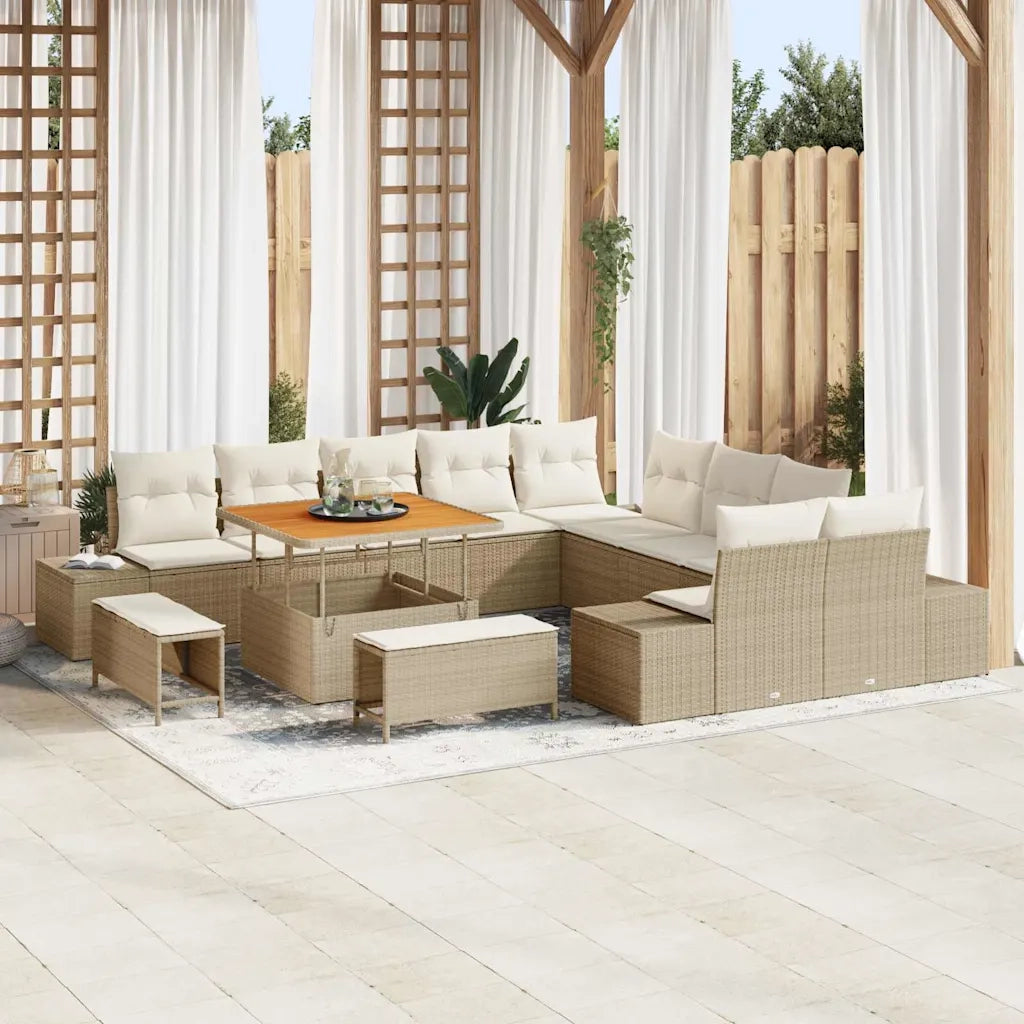 Set Divano da Giardino con cuscino 13 pcs Beige Poly Rattan 3364786